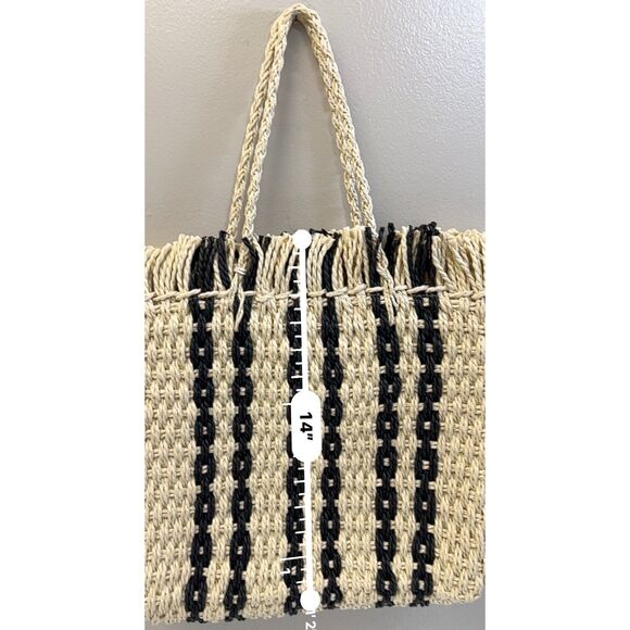 NWT Haute Hippie tan with black stripes raffia straw tote bag - Picture 6 of 8